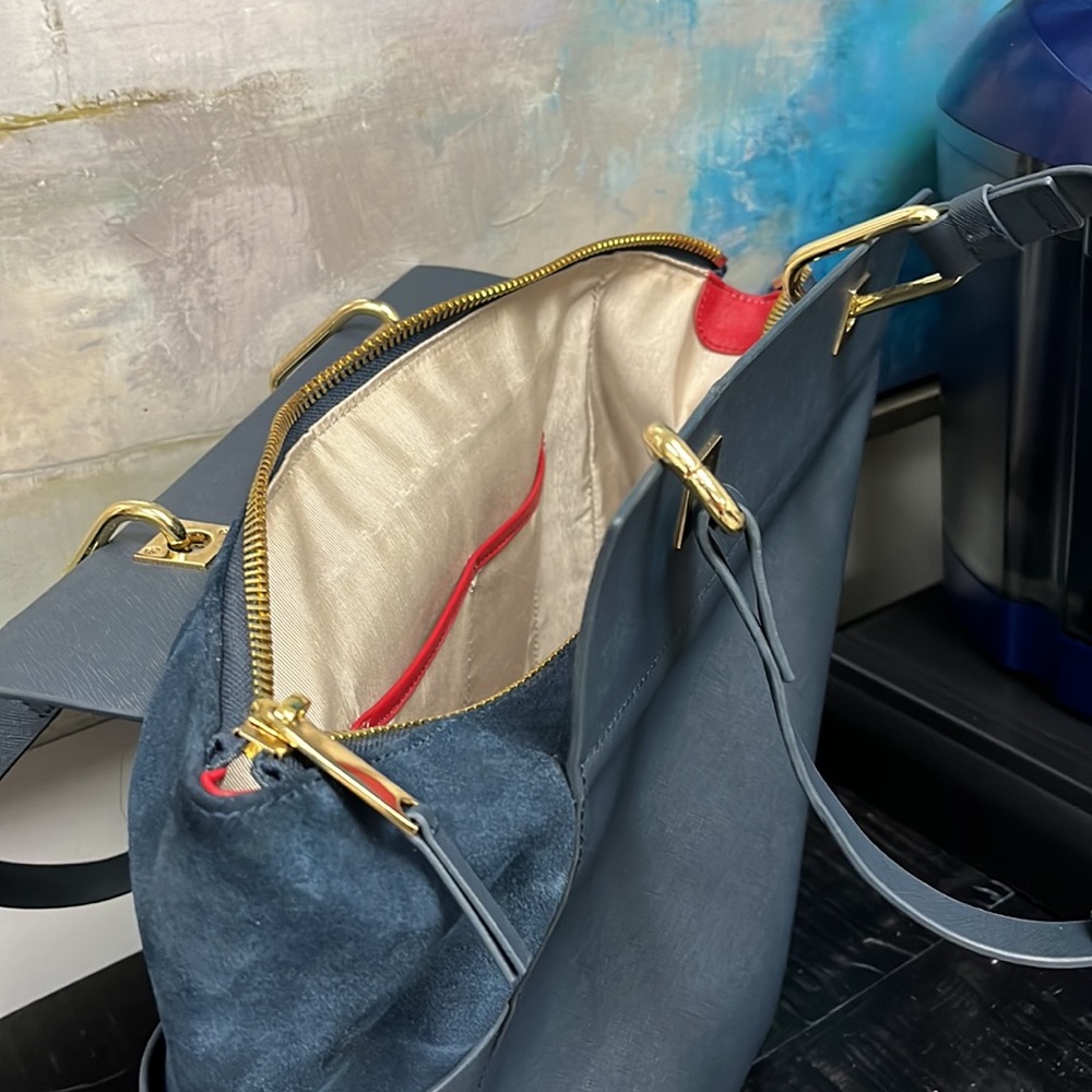 Blue suede and leather Via Spiga bag - Picture 3 of 6